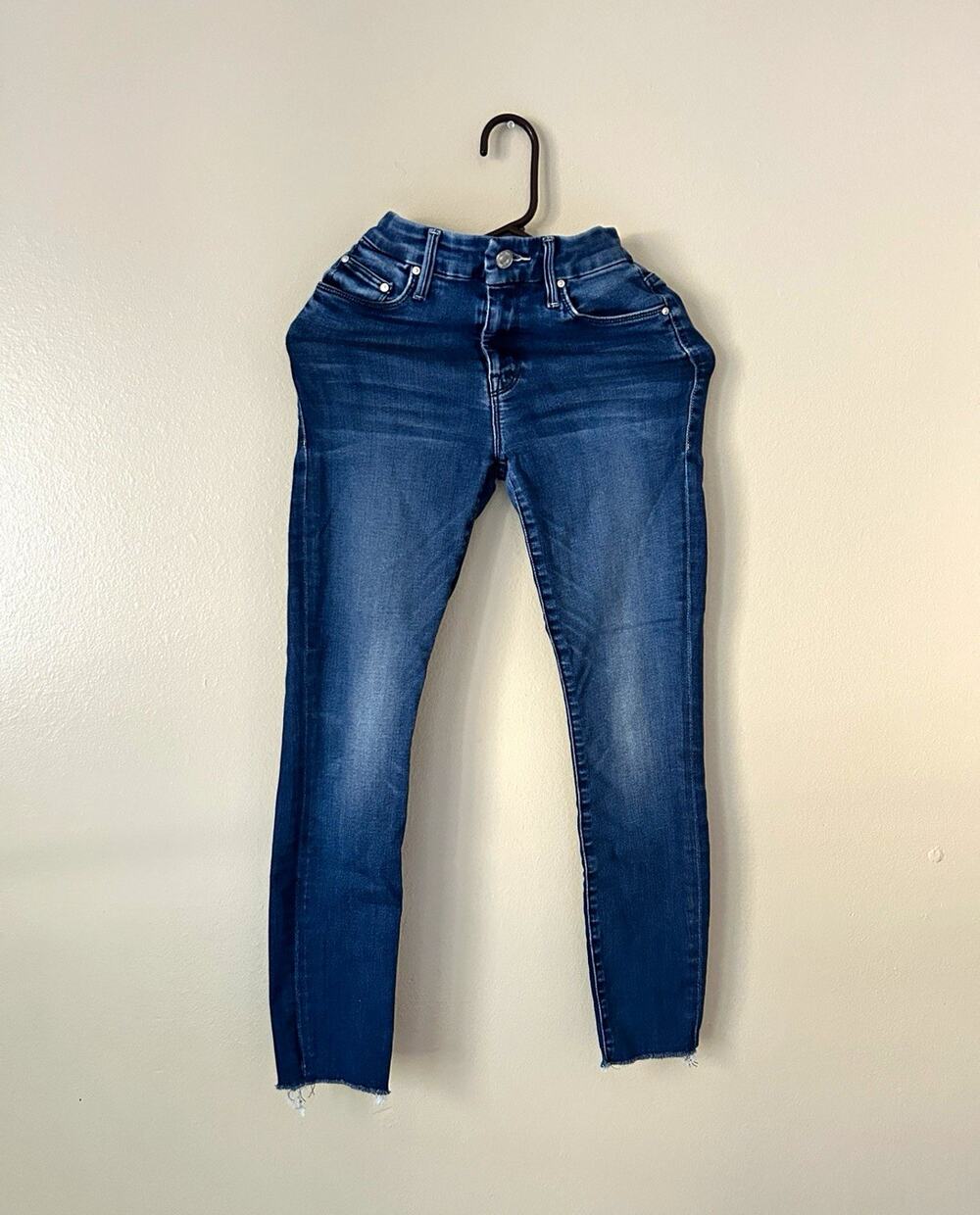 MOTHER Denim Jeans Womens Size 25 Blue Ankle Skinny Frayed Raw Hem Medium Wash